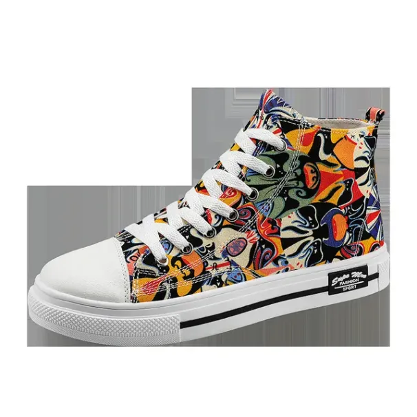 Flat Bottomed Round Toe Street Photo Graffiti Canvas For Couples Fashionable Breathable And Non Slip Casual Board Shoes_vogvips.com