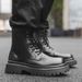 Lace-up Men's Boots Slim Short Boots Retro Tooling Boots Thick-soled Heightening Martin Boots_vogvips.com