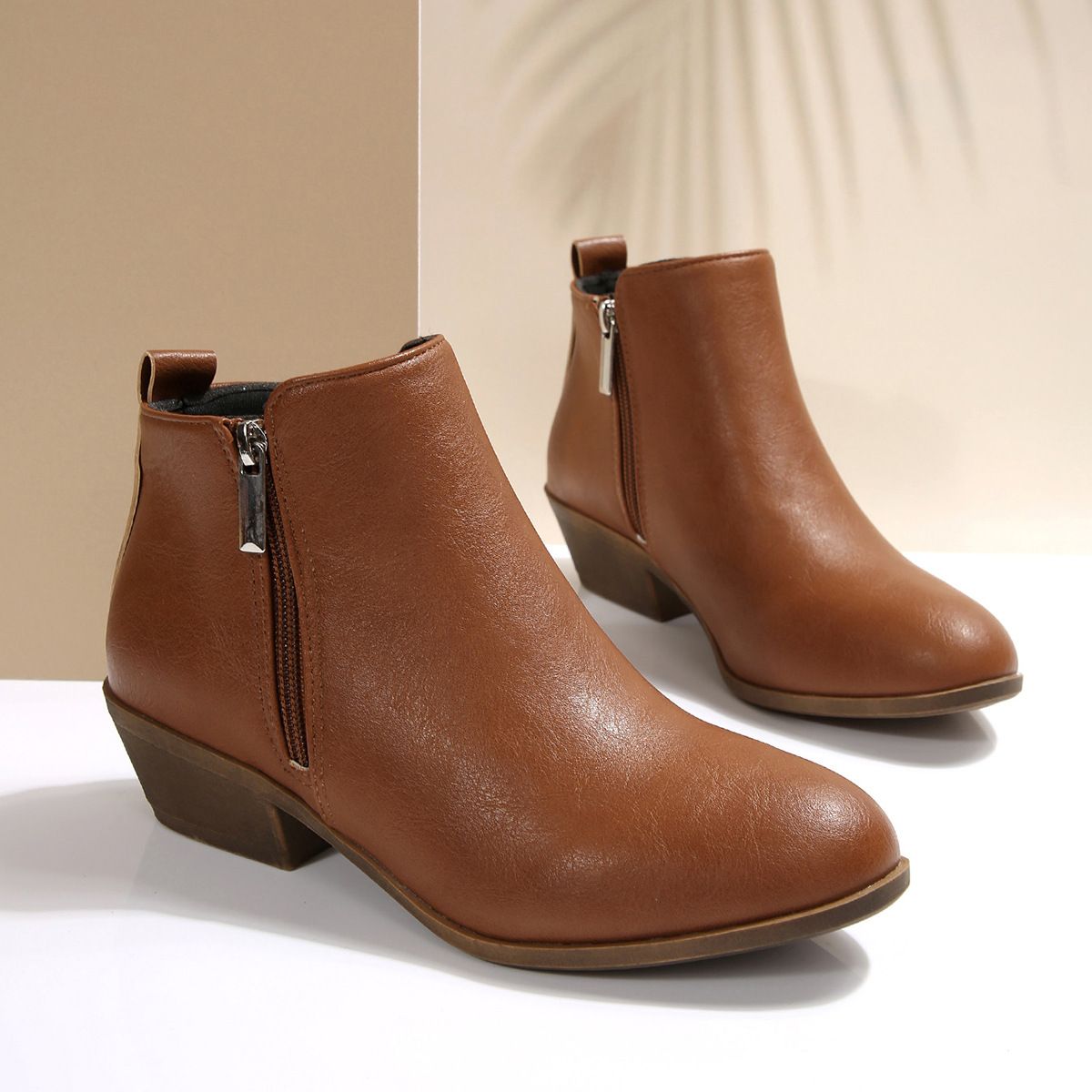 Retro Women's Ankle Boots With Side Zipper Mid Heel Chunky Chelsea Boots Plus Size Autumn New Style_vogvips.com
