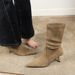 2738-3 Slim For Women Versatile Melad Mid-Calf Short Stretch Suede Single Pointed Pleated Slouch Boots_vogvips.com