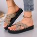 plus Size Platform Slippers for Women One Strap Crossover Casual Sandals European American Style Wholesale_vogvips.com