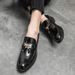 New Fashion Men's Brown Business Casual Loafer Shoes Daily Office Black Buckle Monk Men's Shoes One Foot Cover Banquet Dress Wedding Leather Shoes_vogvips.com