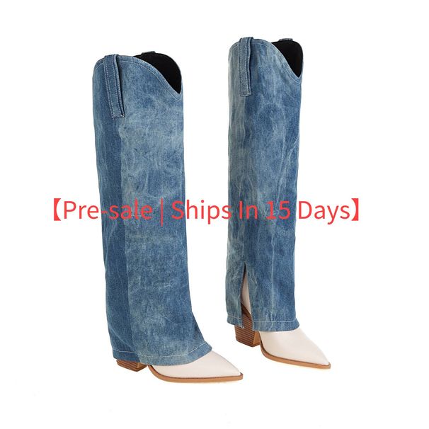 【Pre-sale | Ships In 15 Days】Pointed Toe Chunky Heel Cowboy Boots For Women - Western Style Knee-High Riding Boots With Rubber Sole_vogvips.com