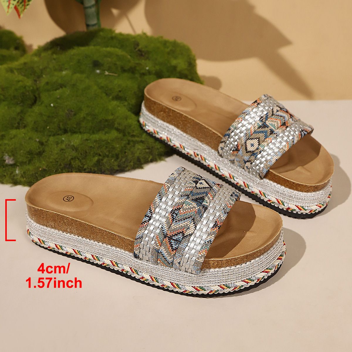 Woven, Platform, Open Toe Flip Flops, Summer New Style, Plus Size, Fabric, Ethnic Style Sandals For Women._vogvips.com