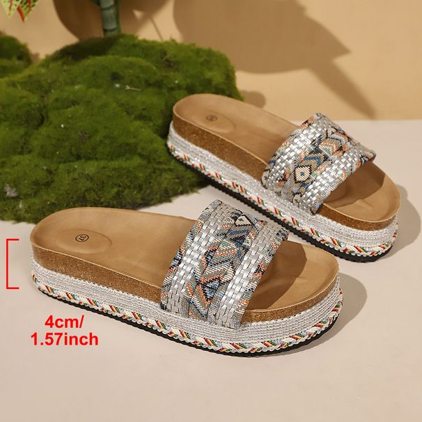 Woven, Platform, Open Toe Flip Flops, Summer New Style, Plus Size, Fabric, Ethnic Style Sandals For Women._vogvips.com
