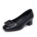 Chunky Heel Single Shoes For Women 2023 Summer New Square Toe Genuine Leather Slip-On Loafers Sole Soft Surface_vogvips.com