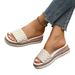 Women's Casual Wedge Sandals Thick Sole Studded plus Size One Strap Summer Slippers_vogvips.com
