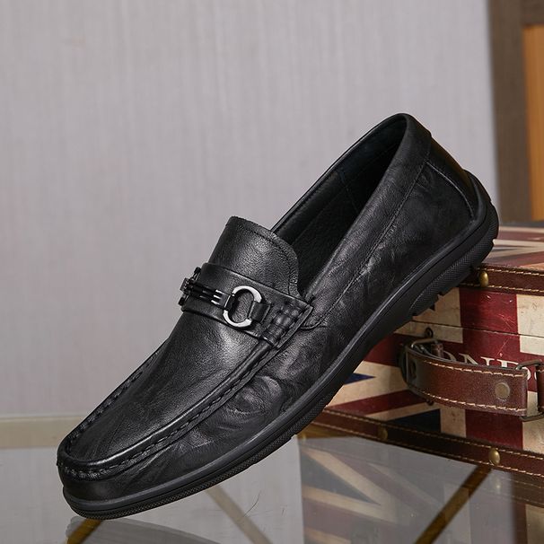 Comfortable bean shoes flat slim casual leather shoes for men_vogvips.com