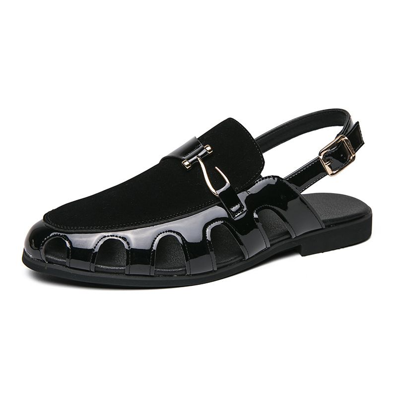 Large Size Fisherman Leather British Summer Breathable Hollow Out Men's Shoes Buckle Formal Sandals_vogvips.com