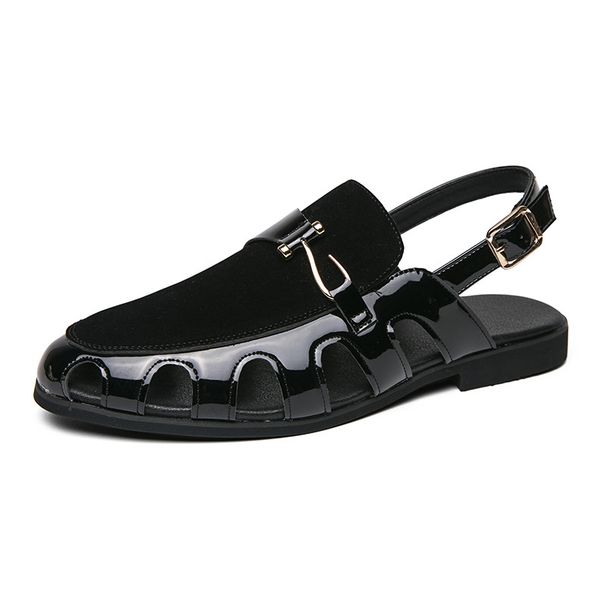 Large Size Fisherman Leather British Summer Breathable Hollow Out Men's Shoes Buckle Formal Sandals_vogvips.com