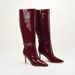 Foreign Trade US Original Large Size Wine Red Patent Leather Pointed Toe Stiletto Heel Belt Buckle Zipper High Tube_vogvips.com