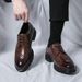 New Brown Vintage British Brogue Carved Leather Shoes Men's Genuine Leather Formal Business Leather Shoes Casual Lace Up Banquet Dress Derby Shoes Plu_vogvips.com