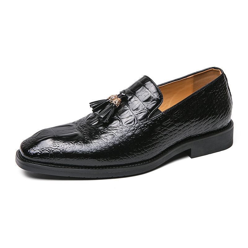 Oversized Slip-on Leather W Fringed Feet Loafers British Men's Crocodile Print Business Casual Bean Shoes_vogvips.com