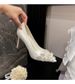 Women's Sexy Stiletto Heels White Satin Floral Design Pointed Toe Wedding Shoes Plus Size_vogvips.com