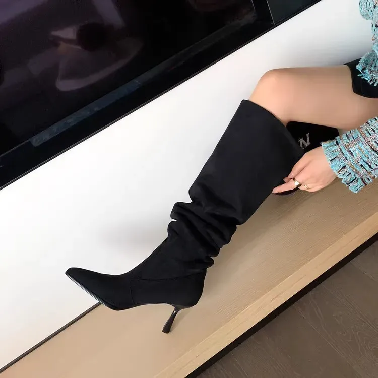 Designer Boot American Retro Western For Women Thin Heels, Pointed Toes Stacked Wide Large Tube, Circumference, Spicy_vogvips.com