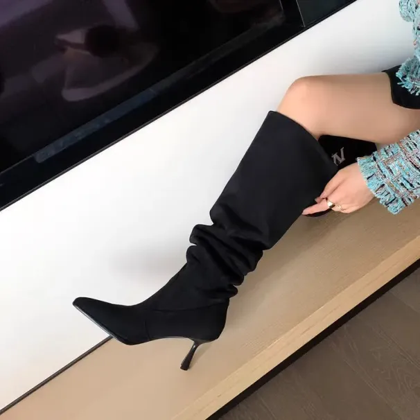 Designer Boot American Retro Western For Women Thin Heels, Pointed Toes Stacked Wide Large Tube, Circumference, Spicy_vogvips.com