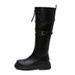 Women's Stylish Knee-High Riding Boots - Faux Leather Motorcycle Boots With Mid Heel, Front Zipper, Black & Brown Options (Regular & Fleece-Lined)_vogvips.com
