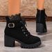 Winter Women's Lace-Up High Heeled Ankle Boots British Style Plus Size Chunky Heel Platform Lace Trim Size 43_vogvips.com