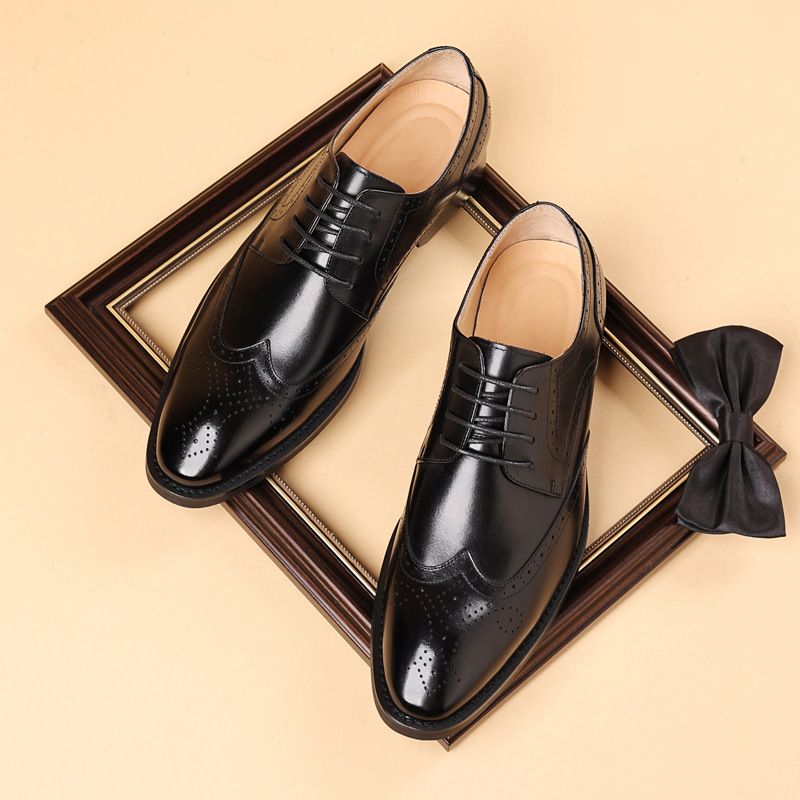 Euro Step Brogue British Style Carved Business Formal Men's Office Three-Joint Genuine Leather Oxford Shoes_vogvips.com