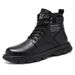 European Warm Series Men's Martin Spring Autumn Winter Korean Style High-top Black Trendy Motorcycle Leather Thick-soled Non-slip Work Boots_vogvips.com