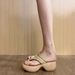 Lancui Version ~ French Vacation Style Straw Woven Chunky High Heel Post Roman Sandals Thick Sole Height Increasing Toe_vogvips.com