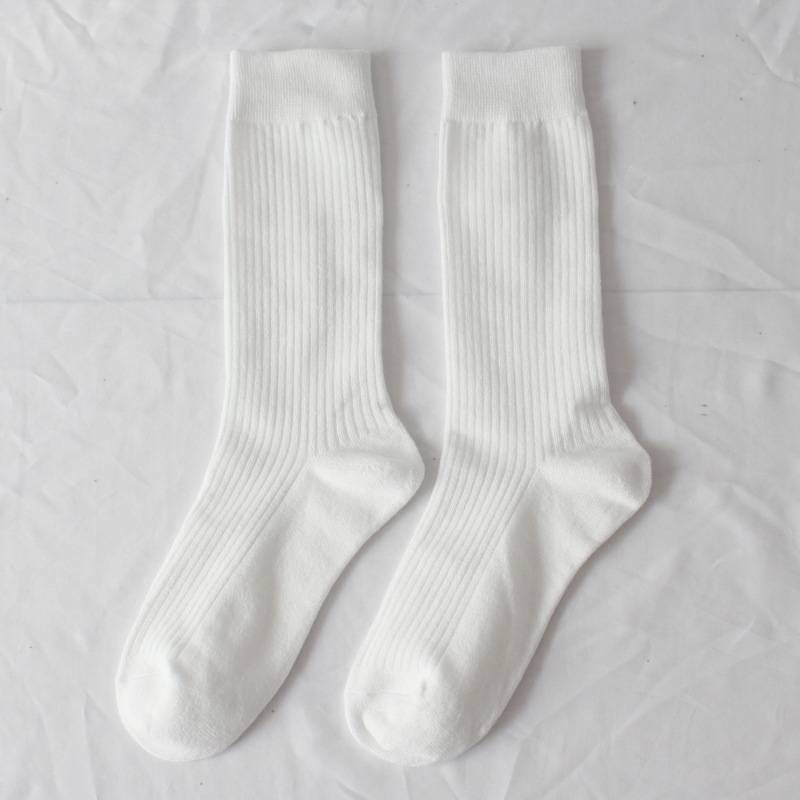 Vertical calf socks mid-height socks autumn and winter cotton socks solid color stockings for women_vogvips.com