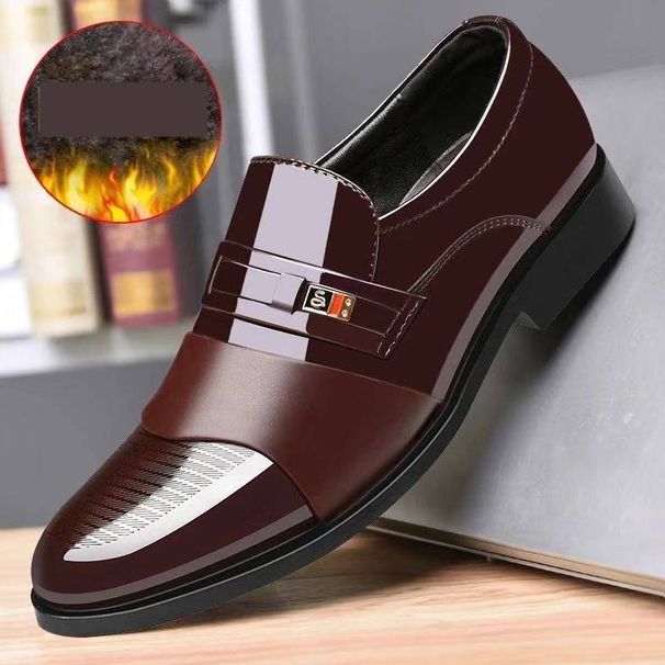 Men's Winter Business Casual Leather Shoes – Slip-On Fleece-Lined Oxfords With Anti-Slip Rubber Sole For Office & Wedding Casual Wedding Shoes_vogvips.com