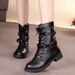 Manufacturer Wholesale Martin Women's 2025 Autumn Winter Single Student British Style Chunky Heel Short Flat Motorcycle_vogvips.com