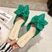 2022 Summer New Korean Style Bowknot Closed-Toe Sandals Women, Fashionable High Heel Pointed Toe Half Slippers For Women_vogvips.com