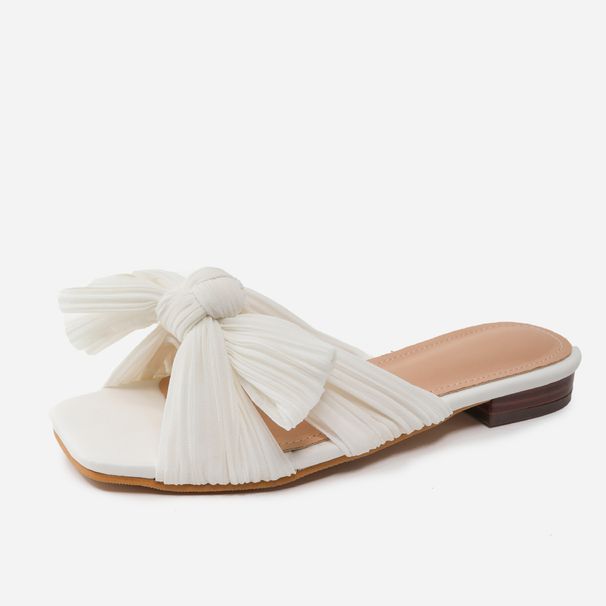 Women's Summer Outer Wear Flat Bottom Butterfly Knot Mesh Material Slip-on Sandals_vogvips.com