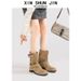 Women's Western Cowboy Boots With Studs & Buckles - Stacked Foldable Shaft Vintage Punk Rock Ankle Booties - Black & Tan Suede Leather Mid Heel Boots_vogvips.com