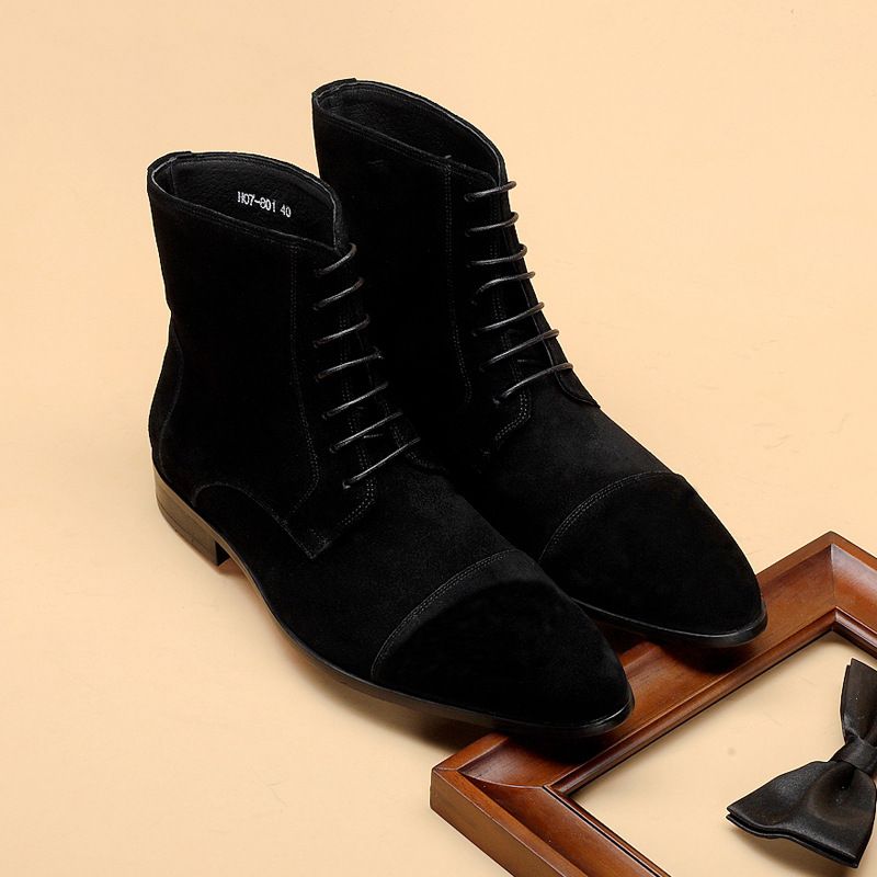 European Warm Series Martin High-top Shoes Cow Suede Leather Pointed Toe Men's Boots Workwear Knight Style Warm Non-slip_vogvips.com
