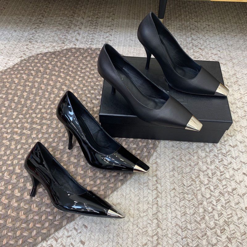 Rose Park Chae Young Same Style Iron High Top Quality Heels Designer Women's Flat Shoes Thin Heel 2022 Spring New Square Toe Patent Leather Shallow Mouth Single_vogvips.com
