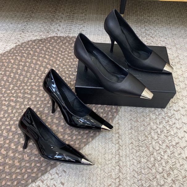 Rose Park Chae Young Same Style Iron High Top Quality Heels Designer Women's Flat Shoes Thin Heel 2022 Spring New Square Toe Patent Leather Shallow Mouth Single_vogvips.com