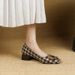 Spot Metal Buckle Casual Single Shoes Women 2023 Summer New Shallow Mouth Thick Heel Houndstooth Women's Shoes Low Top High Heels_vogvips.com