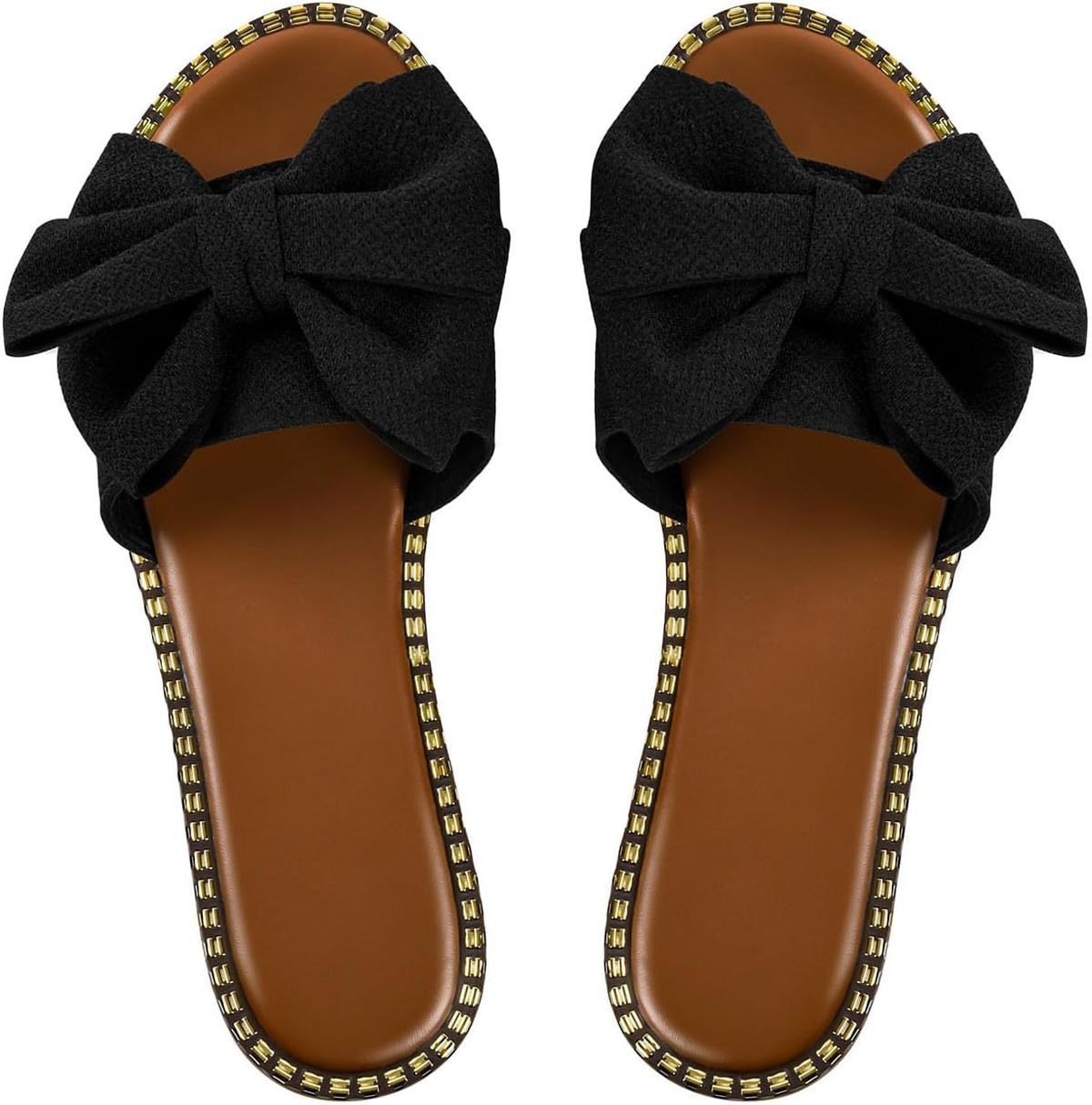 Women's Bow Knot Slides Open Toe Flat Sandals Summer Slip On Slippers Casual Leather PU Rubber Sole Comfortable Beach Wear_vogvips.com