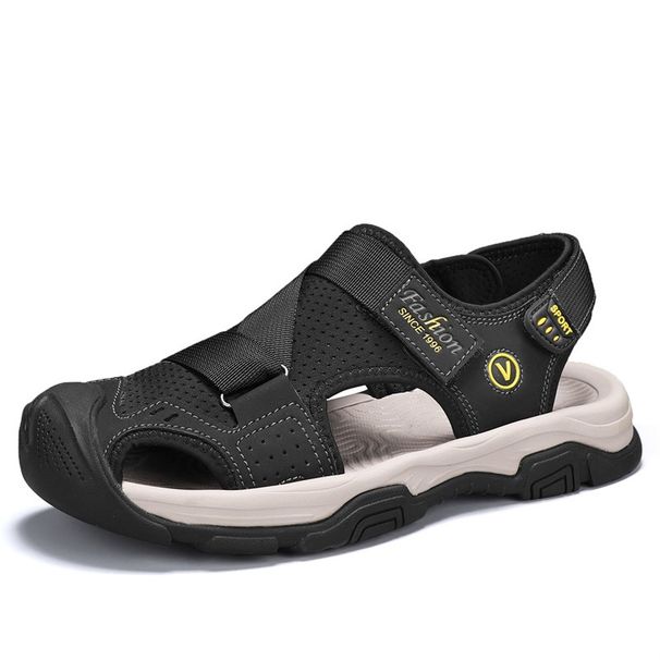 Baotou Men's Sandals Large Size Lightweight Casual Beach Shoes With Velcro Summer Hollow-Out Youth Driving Shoes_vogvips.com