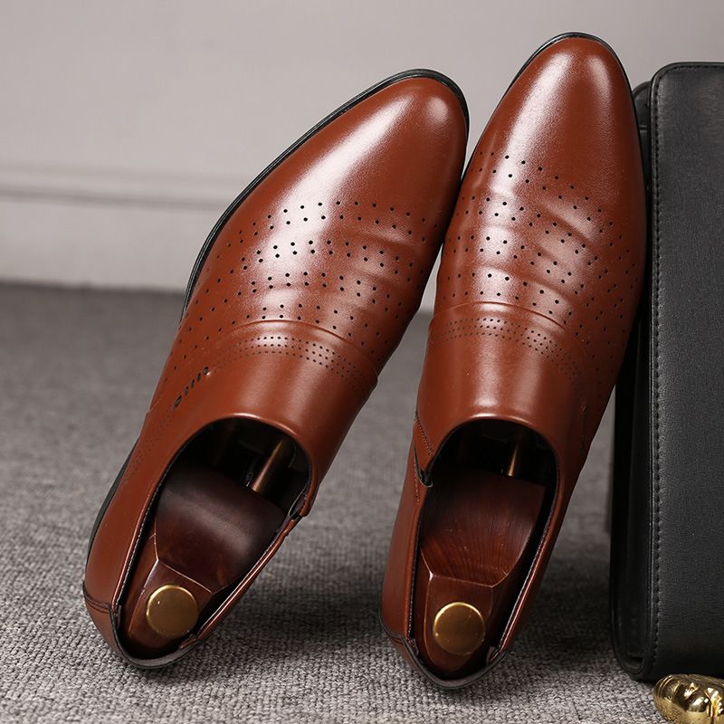 Men's Premium Perforated Slip-On Loafers - Lightweight & Breathable Casual Shoes With Pointed Toe & Metal Accents - All-Season Comfort For Work_vogvips.com
