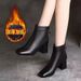 Women's Short Thick Heel Single Fleece-Lined Martin Autumn Winter New Square Toe Mid-Heel With Cotton Snow Boots_vogvips.com