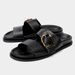 Women's Summer Casual Flat Sandals Black Buckle Slippers Metal Buckle Shoes Comfortable Footwear_vogvips.com