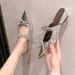 Women's Pointed Toe Rhinestone Slippers Fashionable Sandals French Bow Light Luxury Half Slippers Winter New Style_vogvips.com