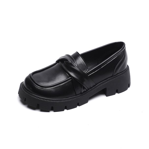 Platform Loafers Women's One-pedal Black Retro Small Leather Shoes College Style Soft-soled Single Shoes_vogvips.com