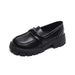 Platform Loafers Women's One-pedal Black Retro Small Leather Shoes College Style Soft-soled Single Shoes_vogvips.com