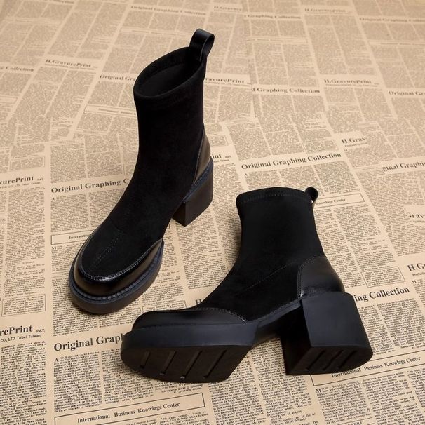 ShoeVault Soft Leather High Ankle Martin For Women Thick Heel 2024 New Women's Autumn Winter Cotton Internet Celebrity Slim Boots_vogvips.com
