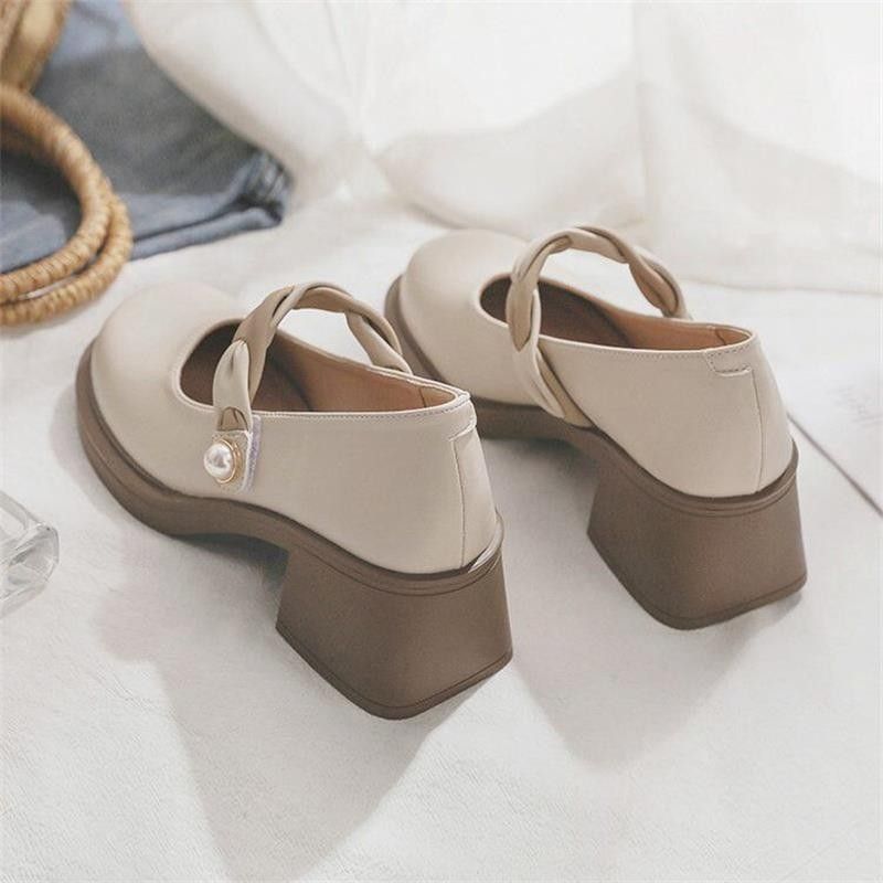 Mary Jane Leather For Women 2025 Spring Summer New Trendy High With Chunky Heels And Shallow Mouth Fairy Style Single_vogvips.com