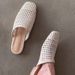 Trendy~2026 New Style Woven Hollowed-Out Closed-Toe Mules For Women, Summer Flat Square-Toed Fashionable Slip-On Sandals_vogvips.com