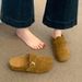 Retro Suede Buckle Mules For Women - Chic Round Toe Flat Clogs For Effortless Daily Style And Comfort_vogvips.com