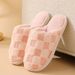 Autumn Winter Plush Simple Plaid Indoor Floor Couple Warm Cotton Slippers Dormitory_vogvips.com