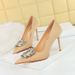 3265-K2 Korean Fashion Shoes Super Thin, Shallow Mouth Sharp Metal Water Diamond Buckle Single Shoes, Women's High_vogvips.com