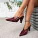 Ladies Burgundy High Heels Party Fashion Special Shaped Heels Pointed Diamond Buckle High Heel Sandals Women's Shoes_vogvips.com